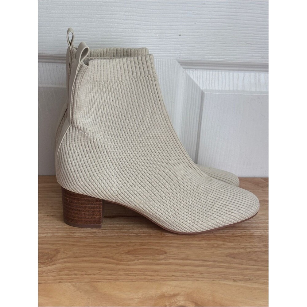 Joie x Revolve Neely Sock Boot Stacked Heel Luxury Ankle Boot Size 8 Cream Ivory